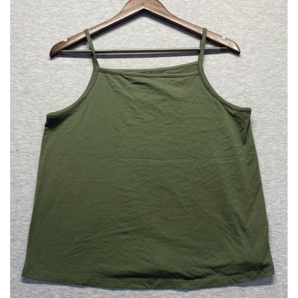 Old Navy Relaxed Camisole Top Womens M Olive Green Square Neck Spaghetti Straps